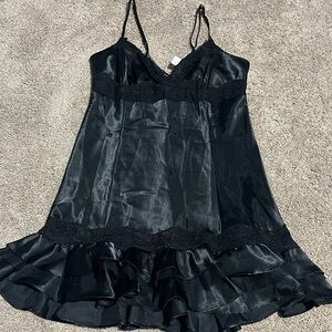 Flora Black Satin Night Slip